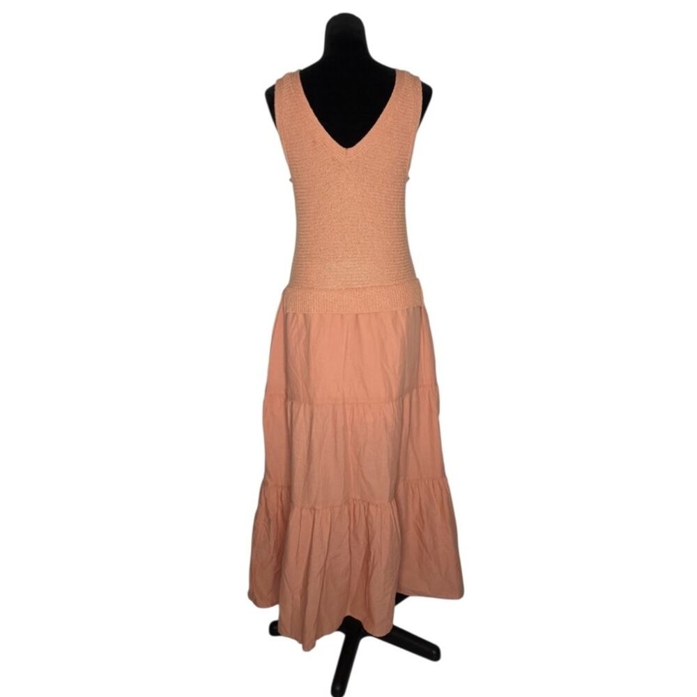 Cynthia Rowley Mixed Media Tank Tiered Dress Drop Waist Sz M Dusty Peach Boho - Picture 4 of 11